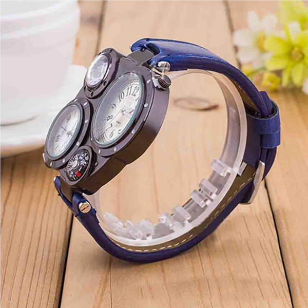 Veile Studios Men Fashion Creative Compass Chronograph Leather Quartz Sport Watch Rosy Finch Watches