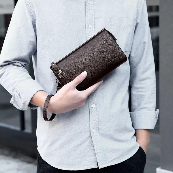 Men Leather Clutch Bag Business Wristlet Phone Wallet Male Handy Long Purses Bags