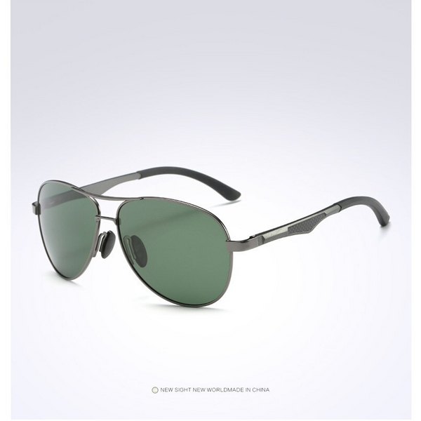 Men Polarized Uv 400 Metal Framed Aviator Green Sunglasses