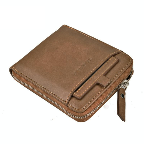Men Retro Rfid Zip Wallet Zipper Closure Brown Wallets