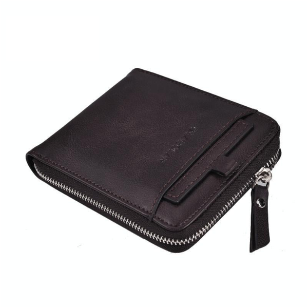 Men Retro Rfid Zip Wallet Zipper Closure Dark Coffee Wallets