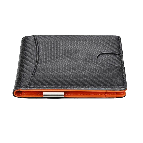 Men Leather Rfid Wallet Carbon Fiber Orange Inside Wallets
