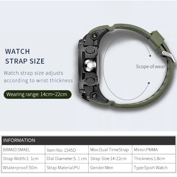 Veile Studios Men Waterproof Dual Display Sport Wristwatch Quartz Digital Military Male Stopwatch Watches