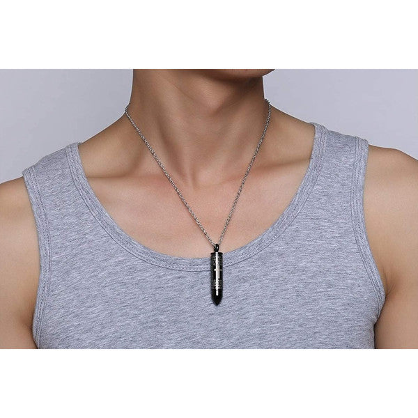 Veile Studios Men's Engraved English Lord's Prayer Stainless Steel Cross Pendant Black Pendants