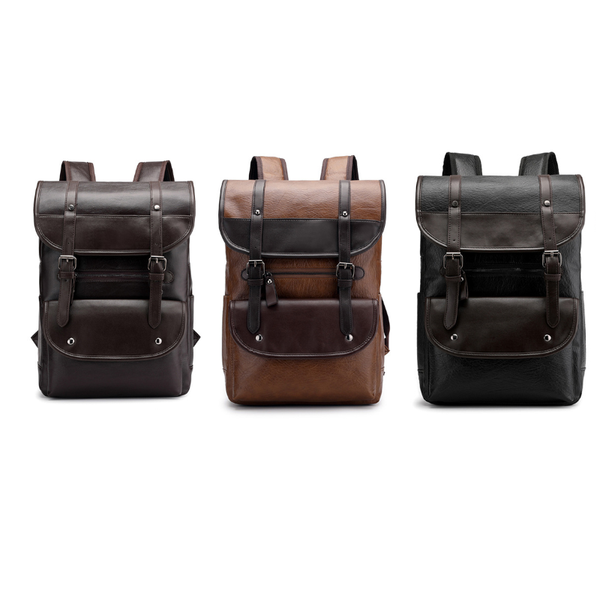 Men's Korean Retro Backpack Pu Leather Laptop Travel Bag Bags