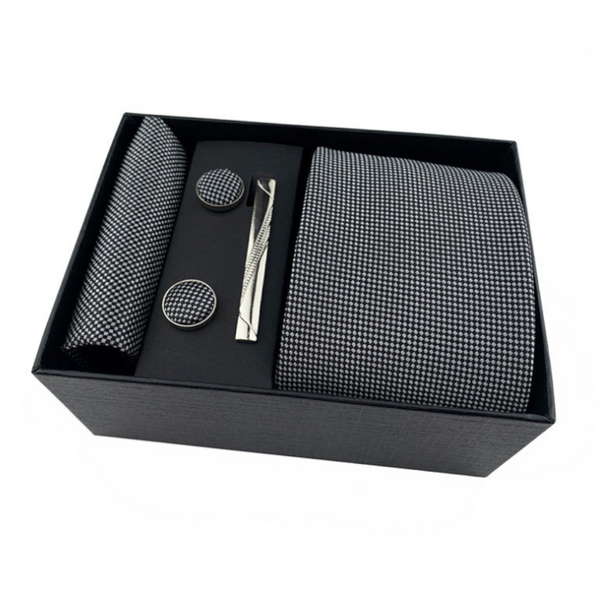 Men's Luxury Necktie Gift Set 4 Piece With Tie Pocket Square Cufflinks & Clip(Light Gray) Ties