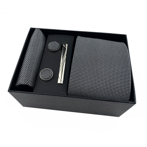 Men's Luxury Necktie Gift Set 4 Piece With Tie Pocket Square Cufflinks & Clip(Light Gray) Ties