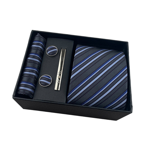 Men's Luxury Necktie Gift Set 4 Piece With Tie Pocket Square Cufflinks & Clip (Charcoal Gray) Ties