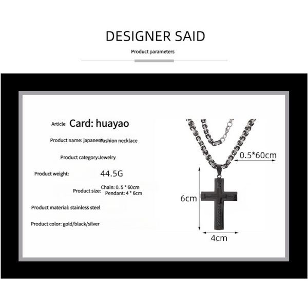 Men's Stainless Steel Layered Cross Pendant With Byzantine Chain Fashion Statement Necklace(Black) Necklaces & Pendants