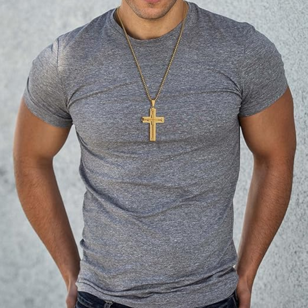 Men's Stainless Steel Layered Cross Pendant With Byzantine Chain Fashion Statement Necklace(Gold) Necklaces & Pendants