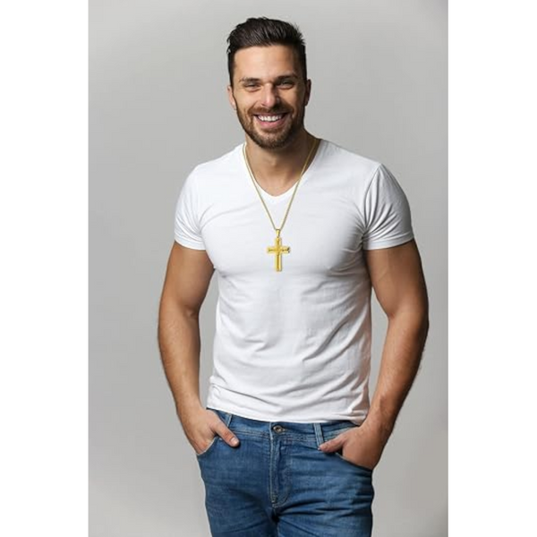 Men's Stainless Steel Layered Cross Pendant With Byzantine Chain Fashion Statement Necklace(Gold) Necklaces & Pendants