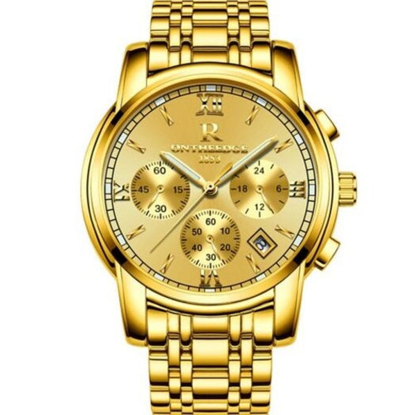 Veile Studios Mens Luxury Gold Wrist Male Brand Quartz Man Clocks Waterproof Stainless Steel Fashion Business Luminous Golden Watches