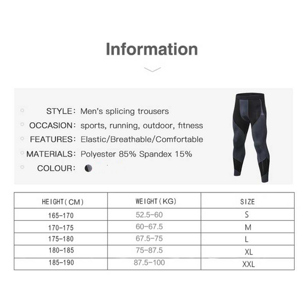 Men's Compression Pants Workout Running Tights Leggings Black Grey Compression & Base Layers