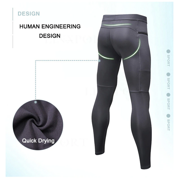 Men's Compression Pants Pocket Baselayer Cool Dry Ankle Leggings Active Tights Compression & Base Layers