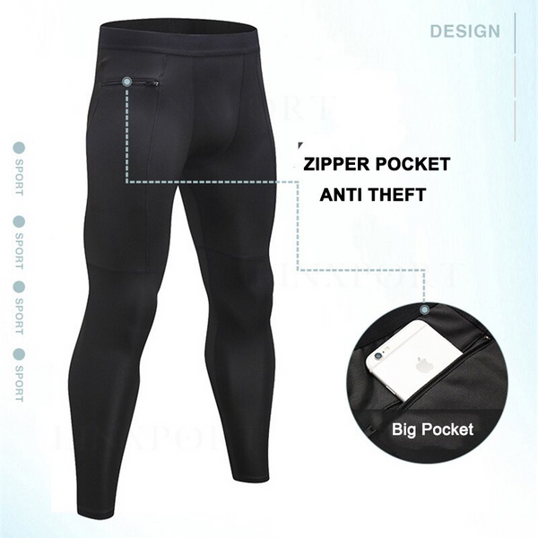 Men's Compression Pants Pocket Baselayer Cool Dry Ankle Leggings Active Tights Compression & Base Layers