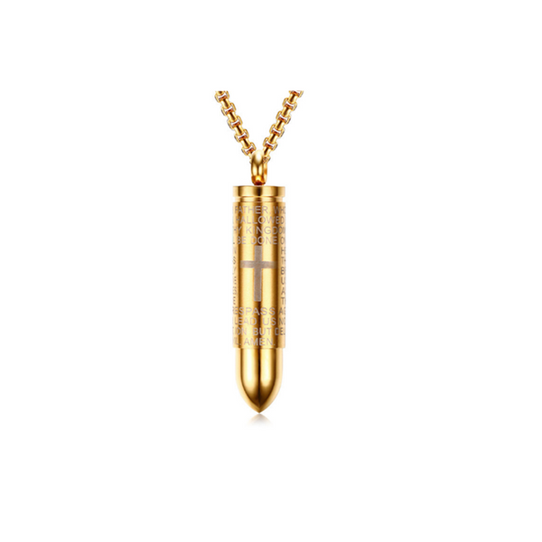 Veile Studios Men's Engraved English Lord's Prayer Stainless Steel Cross Pendant Gold Pendants