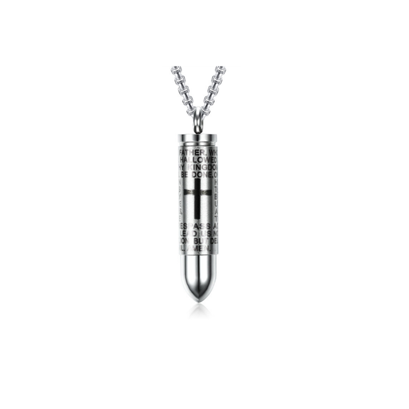 Veile Studios Men's Engraved English Lord's Prayer Stainless Steel Cross Pendant Silver Pendants