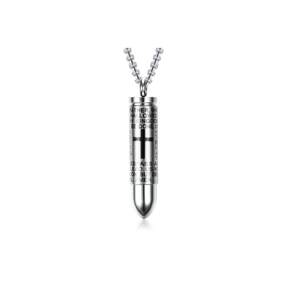 Veile Studios Men's Engraved English Lord's Prayer Stainless Steel Cross Pendant Silver Pendants