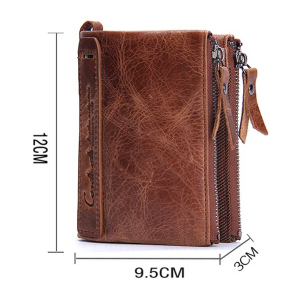 Mens Faux Leather Wallet Double Zipper Pocket Purse Brown Wallets