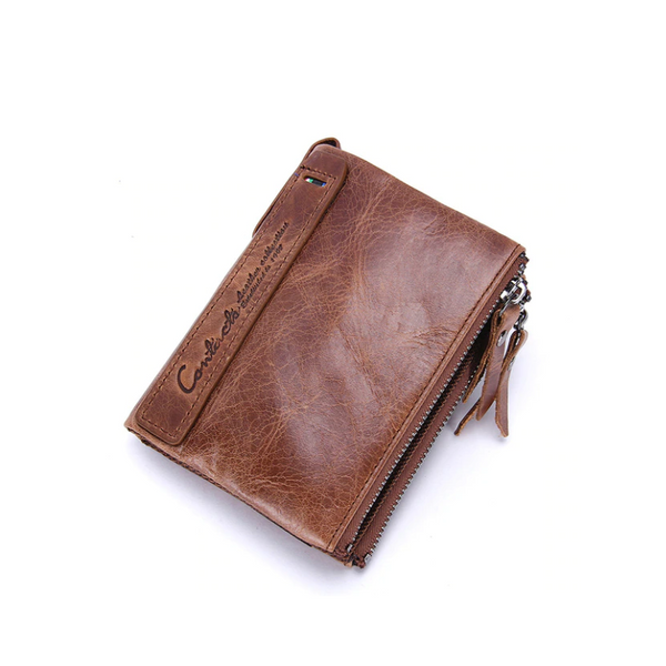 Mens Faux Leather Wallet Double Zipper Pocket Purse Brown Wallets