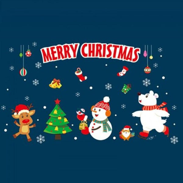 Merry Christmas Animals Pvc Window Wall Sticker Multi