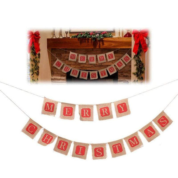 Christmas Ornaments Merry Banners Linen Party Decoration Flags Hanging