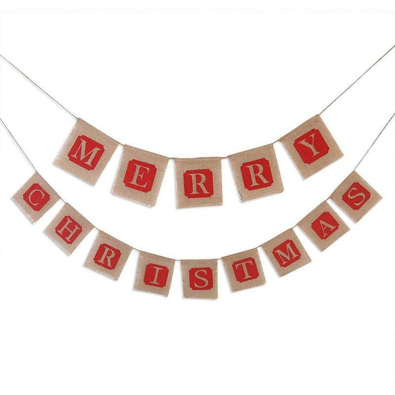 Christmas Ornaments Merry Banners Linen Party Decoration Flags Hanging Seasonal Decorations