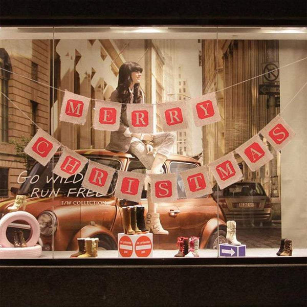 Christmas Ornaments Merry Banners Linen Party Decoration Flags Hanging Seasonal Decorations