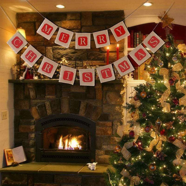 Christmas Ornaments Merry Banners Linen Party Decoration Flags Hanging Seasonal Decorations