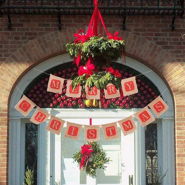 Christmas Ornaments Merry Banners Linen Party Decoration Flags Hanging Seasonal Decorations