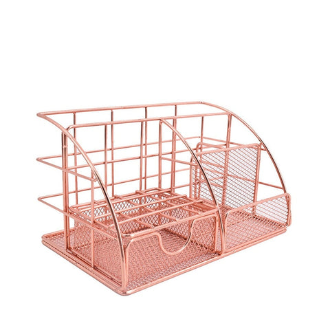 Mesh Office Supplies Accessories With Drawer For Home Desktop Rose Gold Pen Cup Stationery Organizer Sorter Tool