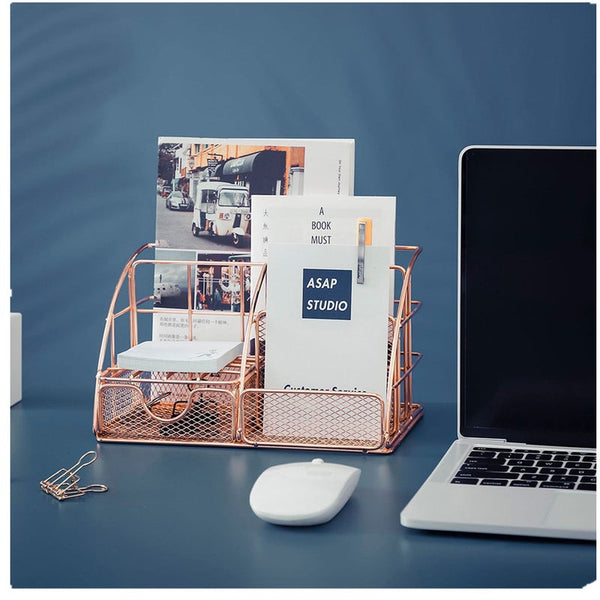 Mesh Office Supplies Accessories With Drawer For Desktop Rose Gold Pen Cup Stationery Organizer Sorter Tool Pen Holders