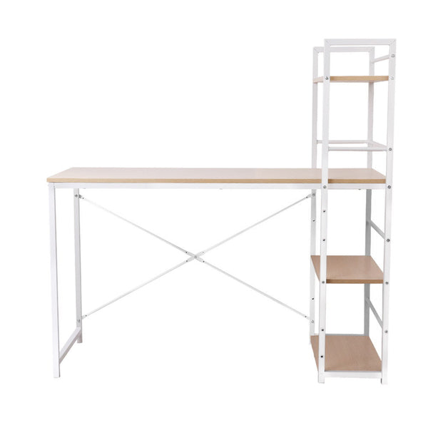 Artiss Metal Desk With Shelves - White Oak Top