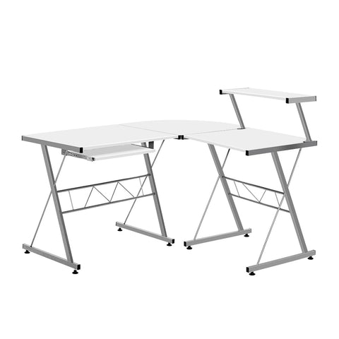 Artiss Corner Metal Pull Out Table Desk White Home Office Desks