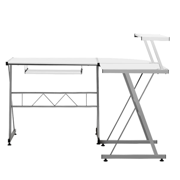 Artiss Corner Metal Pull Out Table Desk White Home Office Desks