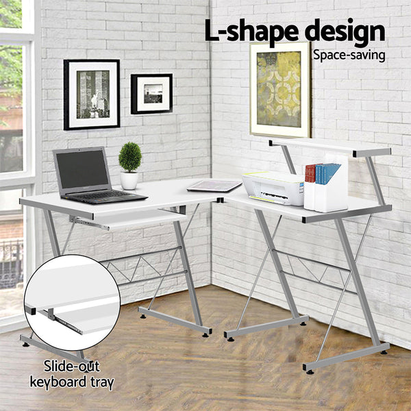 Artiss Corner Metal Pull Out Table Desk White Home Office Desks