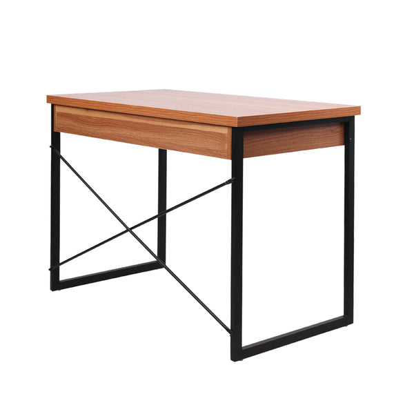Artiss Metal Desk With Drawer Walnut Home Office Desks