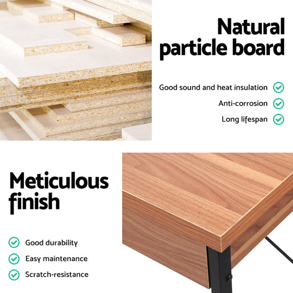 Artiss Metal Desk With Drawer Walnut Home Office Desks