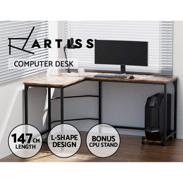 Artiss Corner Computer Desk L-Shaped Student Home Office Study Table Brown