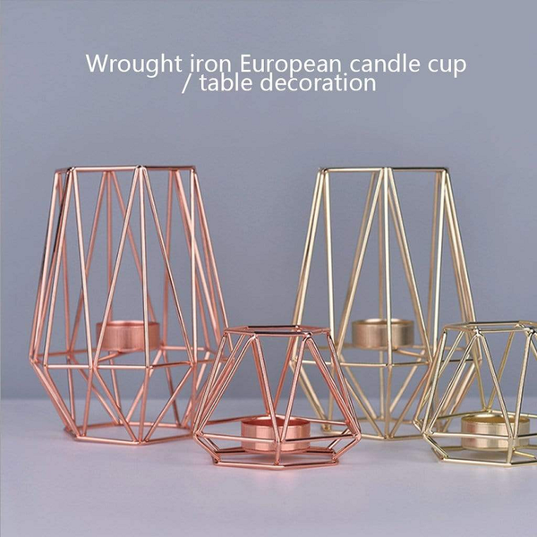 Metal Nordic Candle Holder In Gold Or Rose Decor Accessory Candle Holders & Accessories