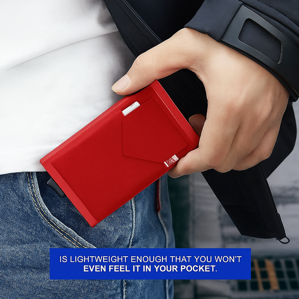 Metal Rfid Card Holder Wallet Compact Design Red Wallets