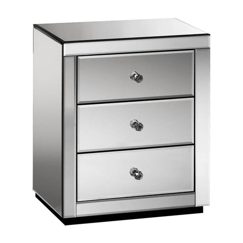 Artiss Mirrored Bedside Table Drawers Furniture Glass Presia Smoky Grey