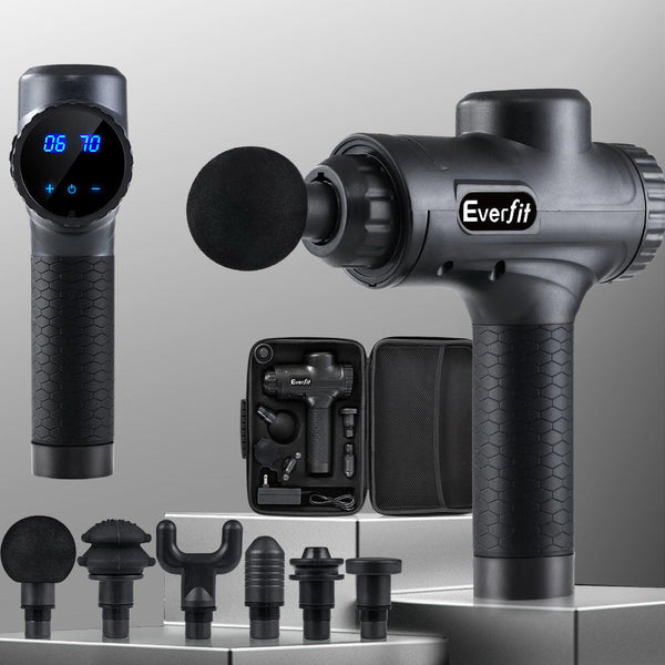 Everfit Massage Gun Electric Massager Vibration 6 Heads Muscle Therapy Percussion Tissue Massagers