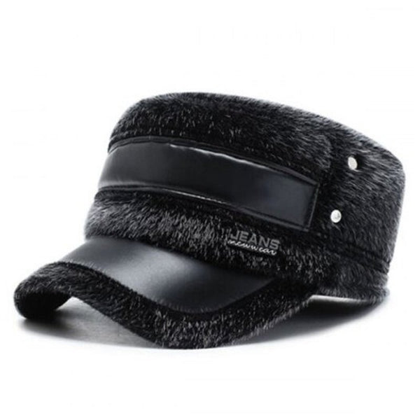 Middle Aged Winter Thick Warm Men Earmuff Hat Casual Mink Like Peaked Cap Black Hats
