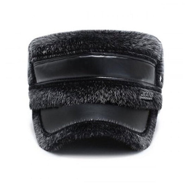 Middle Aged Winter Thick Warm Men Earmuff Hat Casual Mink Like Peaked Cap Black Hats