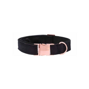 Midnight Black Velvet Dog Collar And Leash Set