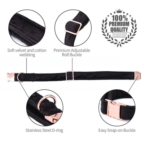 Midnight Black Velvet Dog Collar Leash Set Leads & Head Collars