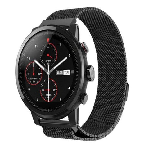 Milanese Loop Stainless Steel Watch Band Strap For Amazfit Stratos 2 / 2S Black Watch Bands
