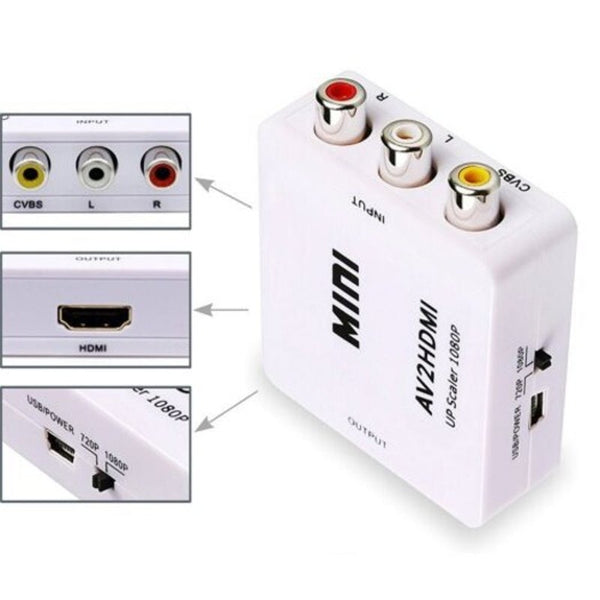 Mini Av To Hdmi Video Converter Box Av2hdmi Rca Cvbs Adapter White Usb Cables Hubs & Adapters
