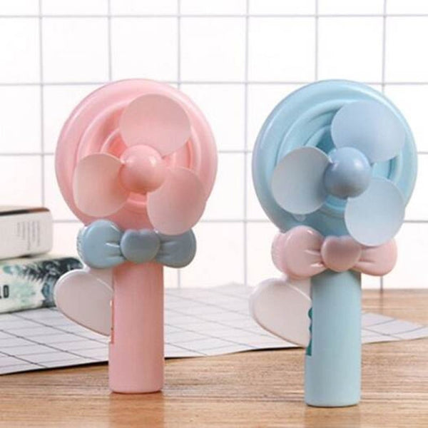 Mini Hand Held Lollipop Fan Light Blue Portable Fans